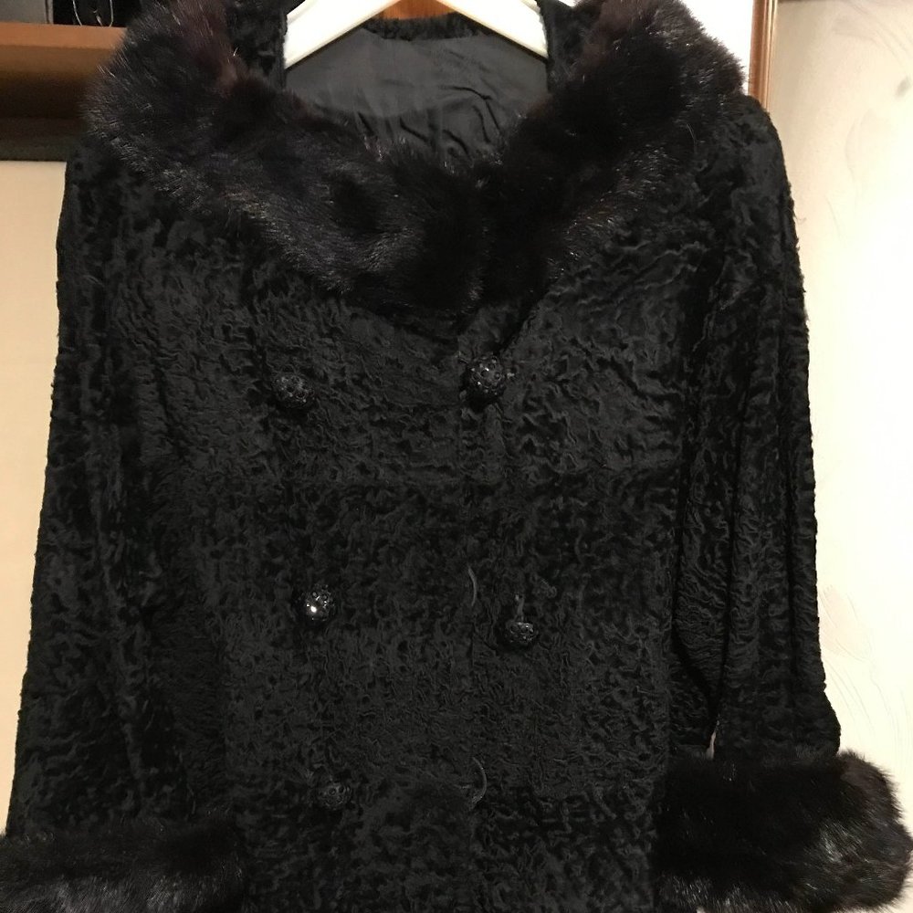 Vintage Black Jacket/Mink Like Collar & Cuffs